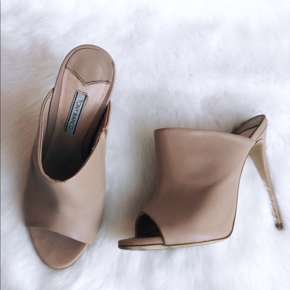 Tony Bianco Tan Heeled Mules